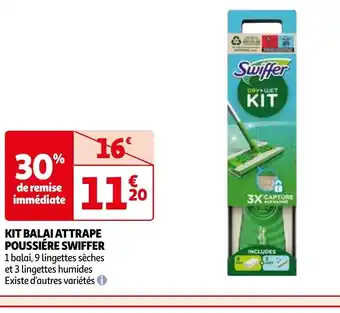 Auchan KIT BALAI ATTRAPE POUSSIERE SWIFFER 1 balai, 9 lingettes sèches et 3 lingettes humides Existe d'autres variétés offre