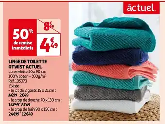 Auchan LINGE DE TOILETTE OTWIST ACTUEL La serviette 50 x 90 cm 100% coton - 500g/m² offre