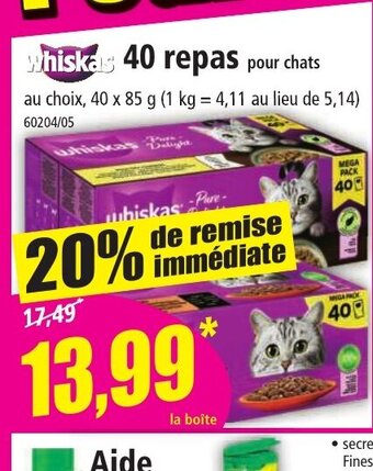 Norma Whiskas 40 repas pour chats offre
