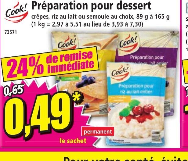 Norma Cook! Préparation pour dessert offre
