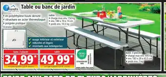 Norma Table ou banc de jardin offre