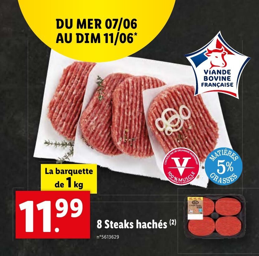 Lidl 8 Steaks hachés (2) offre