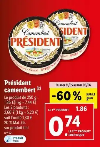 Lidl Camembert président offre