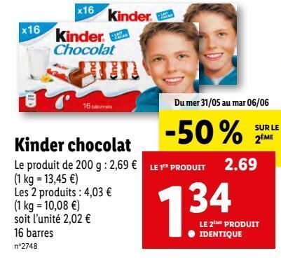 Lidl Chocolats kinder offre