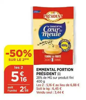 Bi1 Emmental Portion Président -50% Sur Le 2ème offre