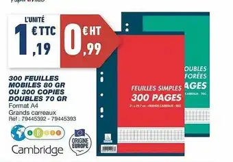 Bureau Vallée 300 Feuilles Mobiles 80 Gr Ou 300 Copies Doubles 70 Gr offre