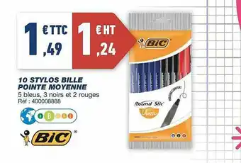 Bureau Vallée 10 Stylos Bille Pointe Moyenne Bic offre