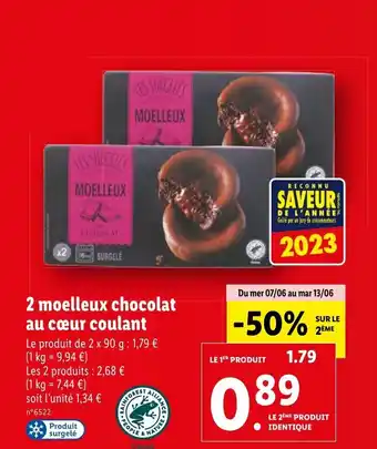 Lidl 2 moelleux chocolat au cœur coulant offre