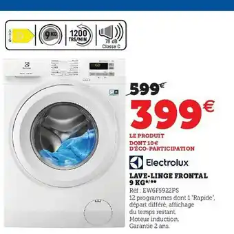 Hyper U Lave-linge Frontal 9 Kg Electrolux offre