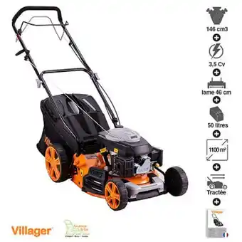 Tondeuse à gazon mulching tractée 146cc 4 en 1 coupe 46cm villager prime