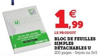 Bloc de feuilles simples détachables u