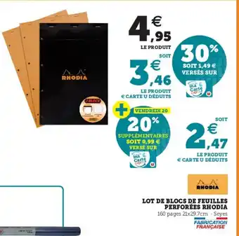 Hyper U Lot de blocs de feuilles perforées rhodia offre