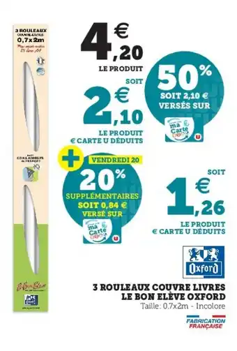 Hyper U 3 Rouleaux couvre livres le bon elève oxford offre