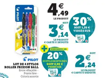 Hyper U Lot de 4 stylos roller frixion ball offre