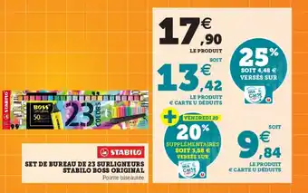 Hyper U Set de bureau de 23 surligneurs stabilo boss original offre