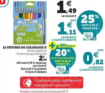 Hyper U 12 Feutres de coloriage u offre
