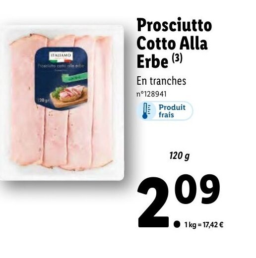 Promo Prosciutto Cotto Alla Erbe (3) chez Lidl