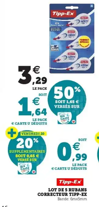 Hyper U Lot de 5 rubans correcteur tipp-ex offre