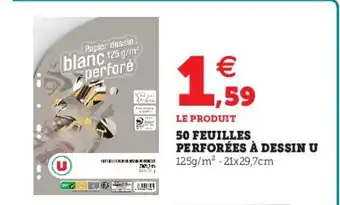 Hyper U 50 Feuilles perforées à dessin u offre