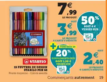 Hyper U 15 Feutres de dessin stabilo pen 68 offre