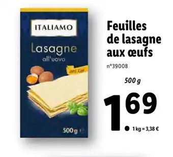 Lidl Feuilles de lasagne aux œufs offre