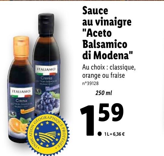 Promo Sauce au vinaigre "Aceto Balsamico di Modena" chez Lidl