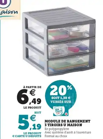 Hyper U Module de rangement 3 tiroires u maison offre