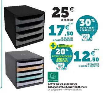 Hyper U Boîte de classement exacompta 34,7x27,8x26,7cm offre