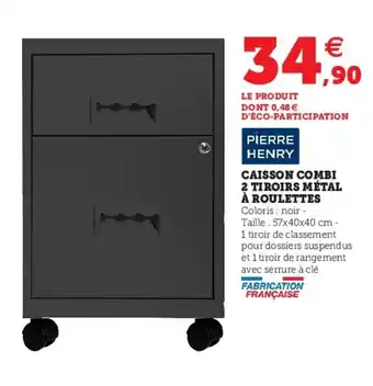 Hyper U Caisson combi 2 tiroirs métal à roulettes offre