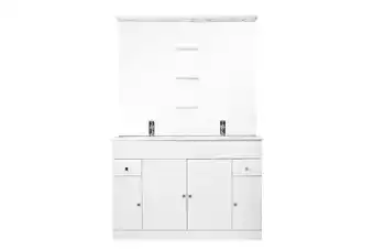 Castorama Meuble de salle de bains à poser cooke & lewis atrato blanc 120 cm + plan double vasque + miroir éclairant offre