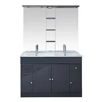 Castorama Meuble de salle de bains à poser cooke & lewis atrato gris anthracite 120 cm + plan double vasque + miroir éclairant offre