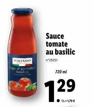 Lidl Sauce tomate basilique offre