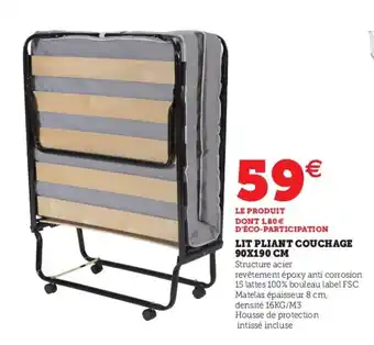 Hyper U Lit pliant couchage 90x190 cm offre
