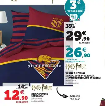 Hyper U Drap housse 90x190cm offre