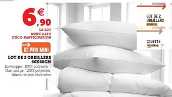 Hyper U Lot de 2 oreillers offre