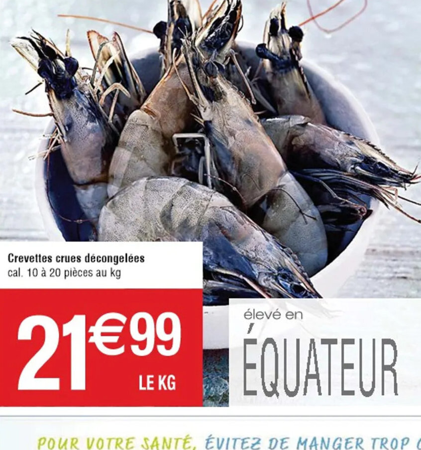 Cora Crevettes crues décongelées cal. 10 à 20 pièces au kg offre