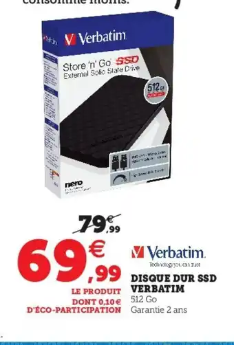 Hyper U Disque dur SSD verbatim offre