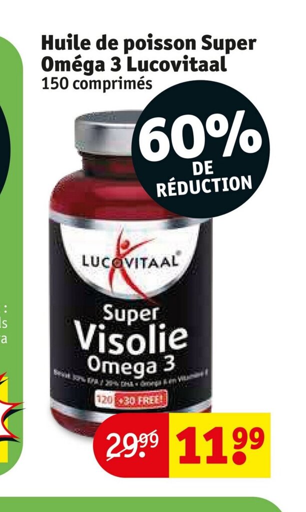 Promo Huile de poisson Super Oméga 3 Lucovitaal 150 comprimés chez Kruidvat