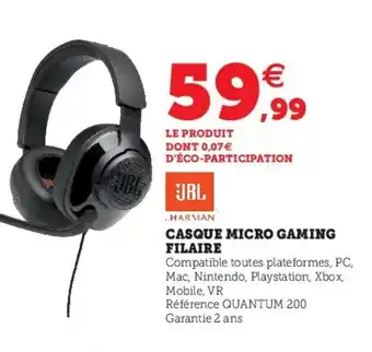 Hyper U Casque Micro Gaming Filaire offre
