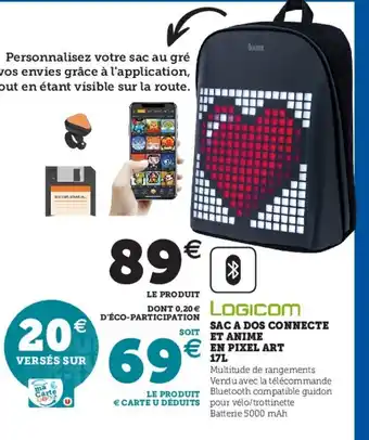 Hyper U Sac a dos Connecte et Anime en Pixel Art offre