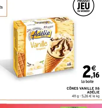 Intermarché Hyper CÔNES VANILLE X6 ADÉLIE 411 g - 5,26 € le kg offre