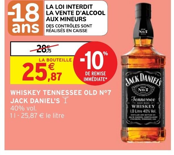 Intermarché Hyper WHISKEY TENNESSEE OLD N°7 JACK DANIEL'S Y offre