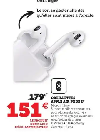 Hyper U Oreillettes Apple Air POds 2 offre