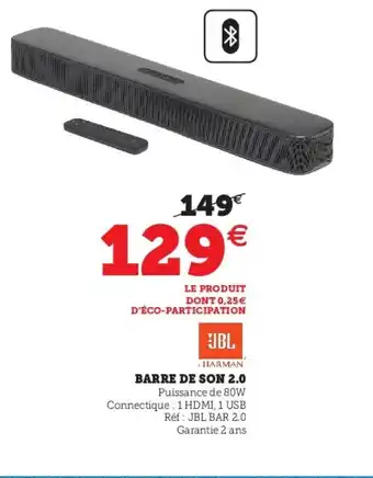 Hyper U Barre de Son 2.0 offre