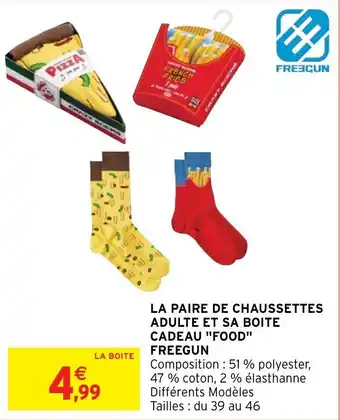 Intermarché Hyper LA PAIRE DE CHAUSSETTES ADULTE ET SA BOITE CADEAU "FOOD" FREEGUN offre