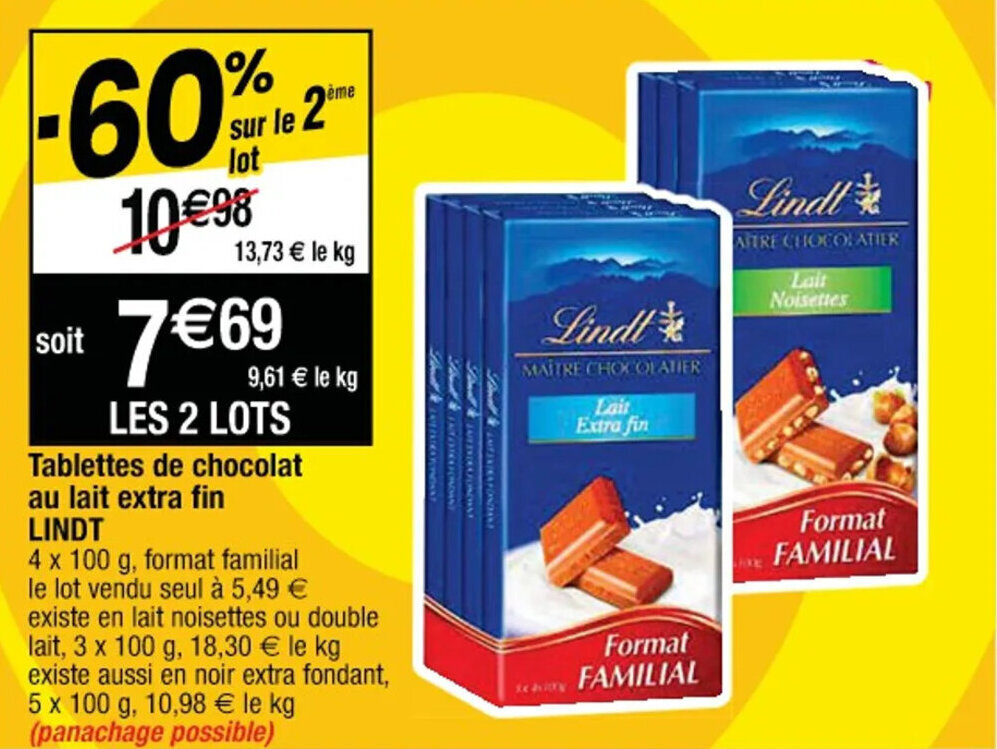 Cora Tablettes de chocolat au lait extra fin LINDT offre