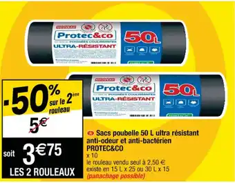 Cora x Carrefour Sacs poubelle 50 L ultra résistant anti-odeur et anti-bactérien PROTEC&CO offre