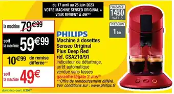 Cora x Carrefour Machine à dosettes Senseo Original Plus Deep Red réf. CSA210/91 offre
