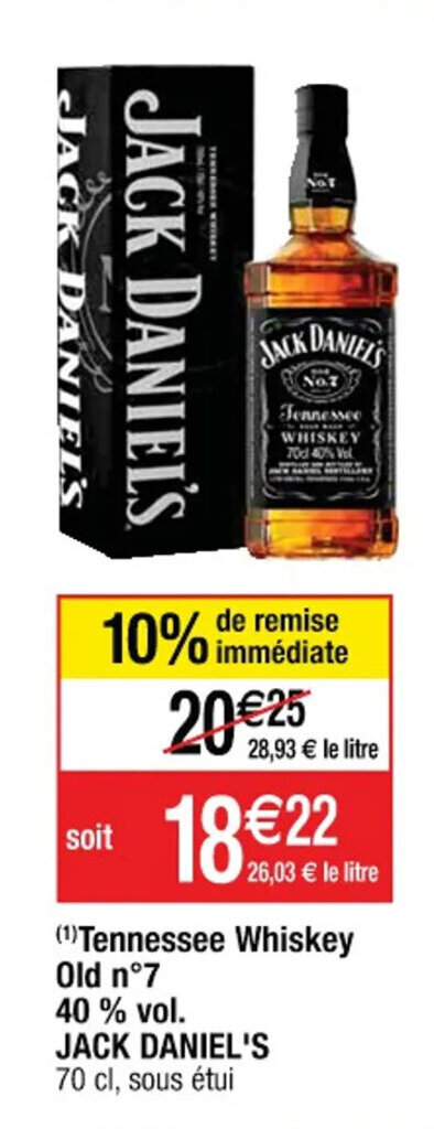 Cora Tennessee Whiskey Old n°7 40 % vol. JACK DANIEL'S offre