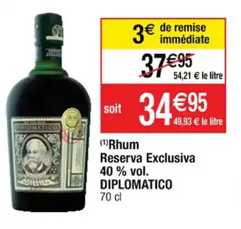 Cora x Carrefour Rhum Reserva Exclusiva 40 % vol. DIPLOMATICO offre